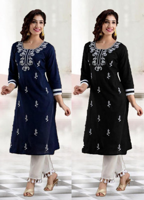 SISTO Women Chikan Embroidery A-line Kurta(Multicolor)