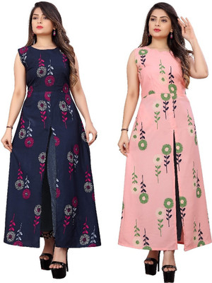 Hiral Creation Women Floral Print Frontslit Kurta(Pink)