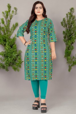 Raghav Silk Studio Women Printed Straight Kurta(Green)