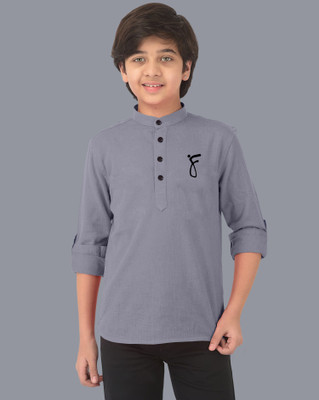 VTEXX Boys Solid Straight Kurta(Grey)