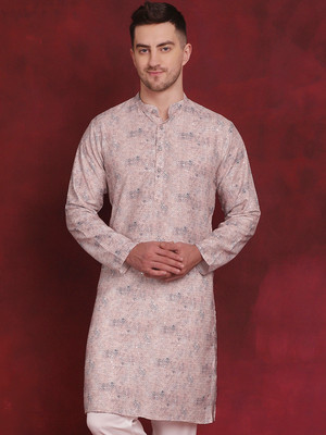 ANOUK Men Printed Straight Kurta(Orange)