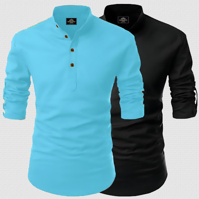 Kavyangle Creation Men Solid Straight Kurta(Blue, Black)