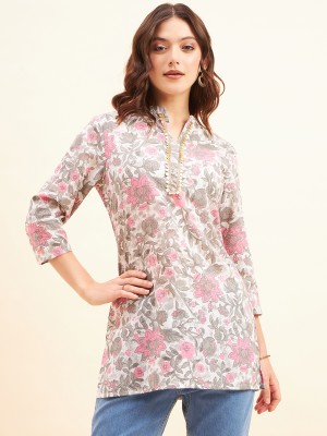 Neesh Women Printed Straight Kurta(Grey, Pink, White)