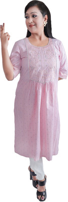 rayie collection Women Embroidered Straight Kurta(Orange)