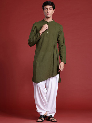 ANOUK Men Solid Straight Kurta(Green)