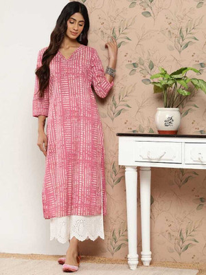 Ambrosia retail Women Printed A-line Kurta(White, Pink)
