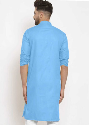 StoneHeart Men Solid Straight Kurta(Light Blue)