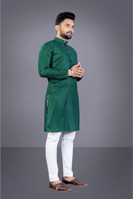 JENZEE Fashion Men Printed Straight Kurta(Dark Green)