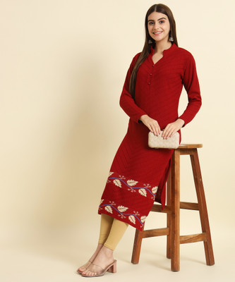 Tracy Women Printed Straight Kurta(Maroon)