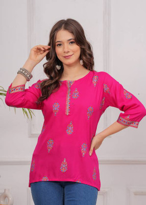 New RJP Craft Women Printed Straight Kurta(Pink)