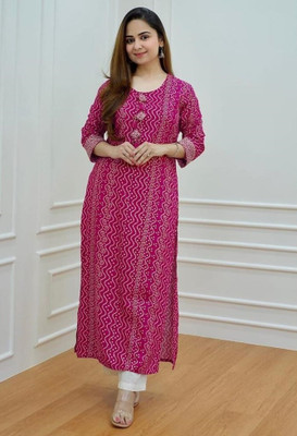 MIRAVAN Women Embroidered Straight Kurta(Pink)