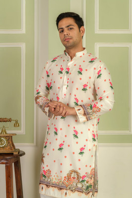 BEXARIO Men Printed Straight Kurta(White)