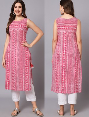 ES Fashions Women Printed Straight Kurta(Pink)