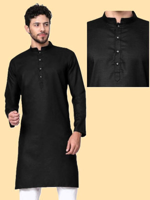Wearbird Men Solid Straight Kurta(Black)
