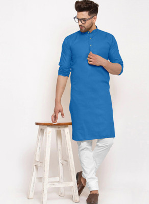 JENZEE Men Solid Straight Kurta(Blue)