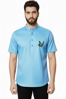 Super Weston Men Embroidered Straight Kurta(Light Blue)