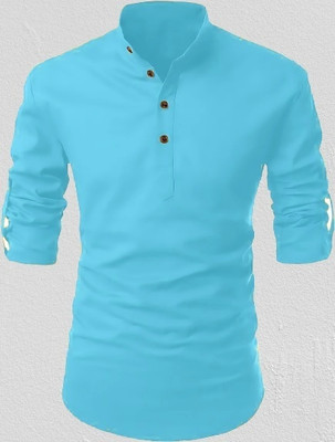 ART CURTAIN Men Solid Straight Kurta(Light Blue)