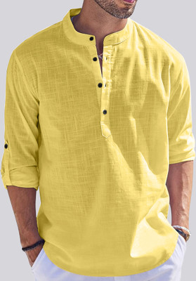 bellstone Men Solid Straight Kurta(Yellow)