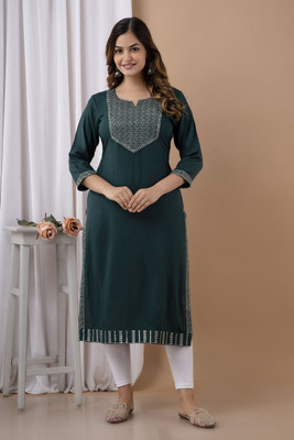 Prathmikta Women Embellished A-line Kurta(Green)