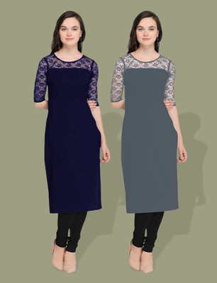 Maheshvi Women Self Design Straight Kurta(Dark Blue)