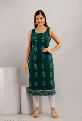 Rishit creation Women Printed A-line Kurta(Green)