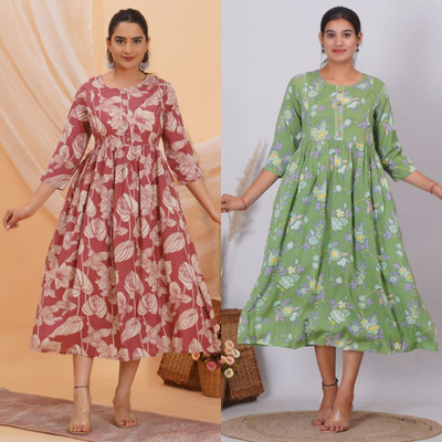 The Pehnawaa Store Women Floral Print Flared Kurta(Multicolor)