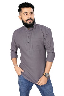 LUCAS FASHION Men Solid A-line Kurta(Grey)