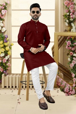 kanha creation Men Solid Straight Kurta(Maroon)