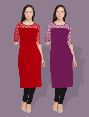 Maheshvi Women Self Design Straight Kurta(Purple)
