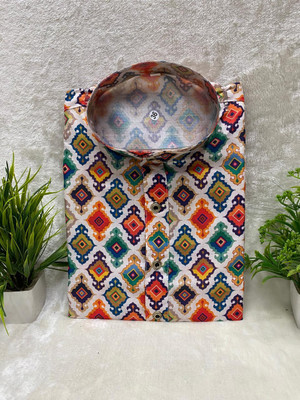 FOXDX Men Geometric Print Straight Kurta(Multicolor)