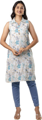 RAISHREE Women Printed Straight Kurta(Light Blue)