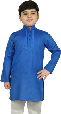 SG YUVRAJ Boys Solid Straight Kurta(Blue)