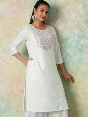 Melange by Lifestyle Women Embroidered Straight Kurta(White)