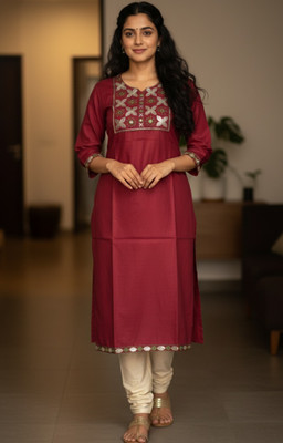 Nandi Women Embroidered A-line Kurta(Maroon)