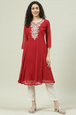 BIBA Women Printed Flared Kurta(Maroon)