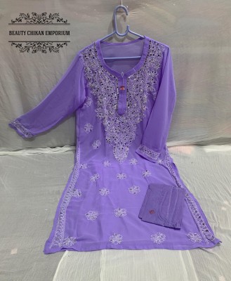 Beauty Chikan Emporium Women Chikan Embroidery Straight Kurta(Purple)