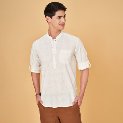 Indus Route by Pantaloons Men Printed Straight Kurta(Light Blue)
