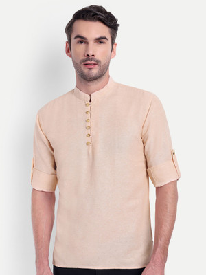 Classycollar Men Solid Straight Kurta(Beige)