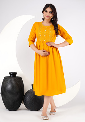 simran Women Solid Anarkali Kurta(Yellow)