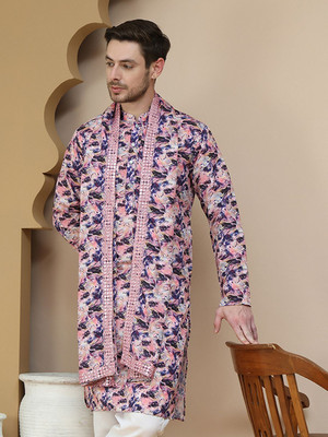 Jompers Men Embroidered Straight Kurta(Purple)