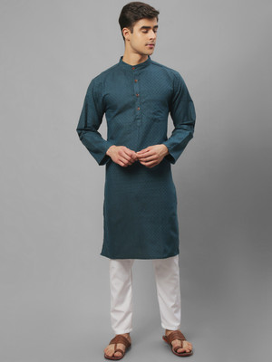 Aarsha Men Printed Straight Kurta(Blue)