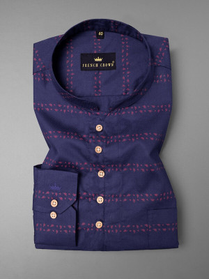 french crown Men Striped Straight Kurta(Purple)