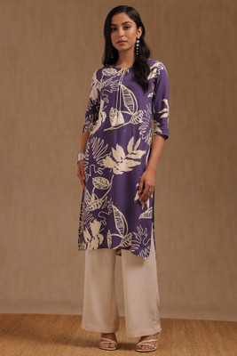 soch Women Printed Straight Kurta(Purple)