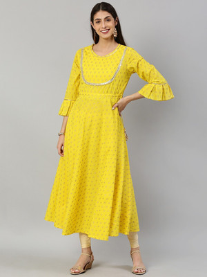 Yash Gallery Women Printed Anarkali Kurta(Yellow)