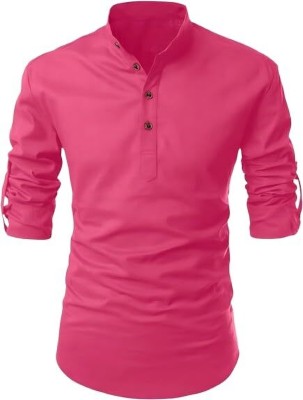 GUYS HUB Men Solid Straight Kurta(Pink)