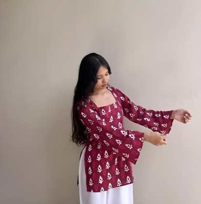 AANJANEYA FASHION Women Floral Print, Printed A-line Kurta(Maroon)