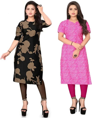 Mahadev Fashion Women Floral Print, Striped Straight Kurta(Multicolor)