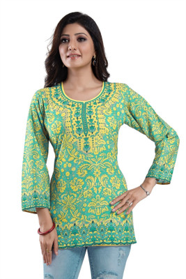 Anmi Fabulous Lime Green Summer Cool Printed Short Kurti Tunic Top Printed Women Straight Kurta(Green)
