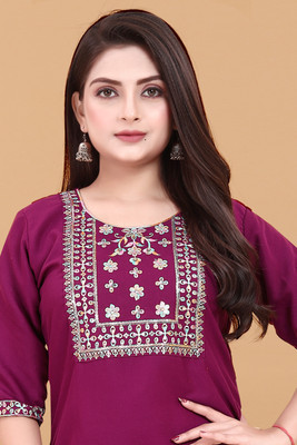 TITHIGARMENTS Women Embroidered A-line Kurta(Purple)