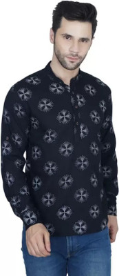 Dhruvi Creation Men Printed Straight Kurta(Dark Blue, White)